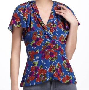 Girls from Savoy Silk Flutter Dayflower Blouse Top Size 10 Blue ANTHROPOLOGIE